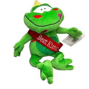 Best Kisser Green Frog Golden Crown Valentines Plush Toy 9 Inches Soft Things